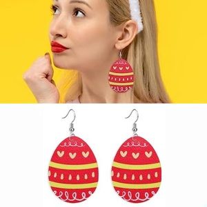 3/$15 Easter Spring Red Decorated Easter Egg Faux Leather Earrings